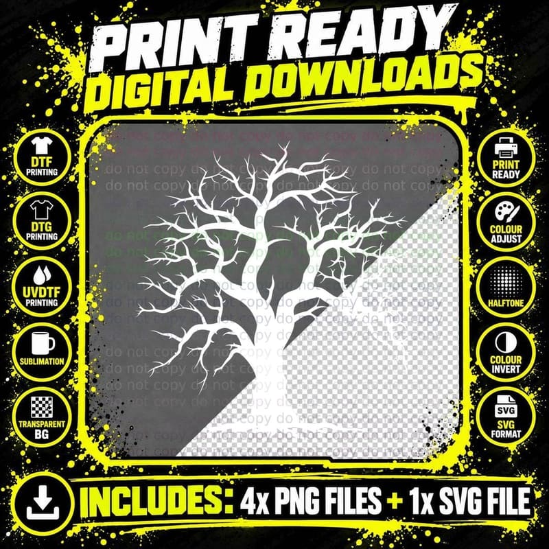 Bare Tree Silhouette Tree Design T-Shirt Png SVG Digital Bundle