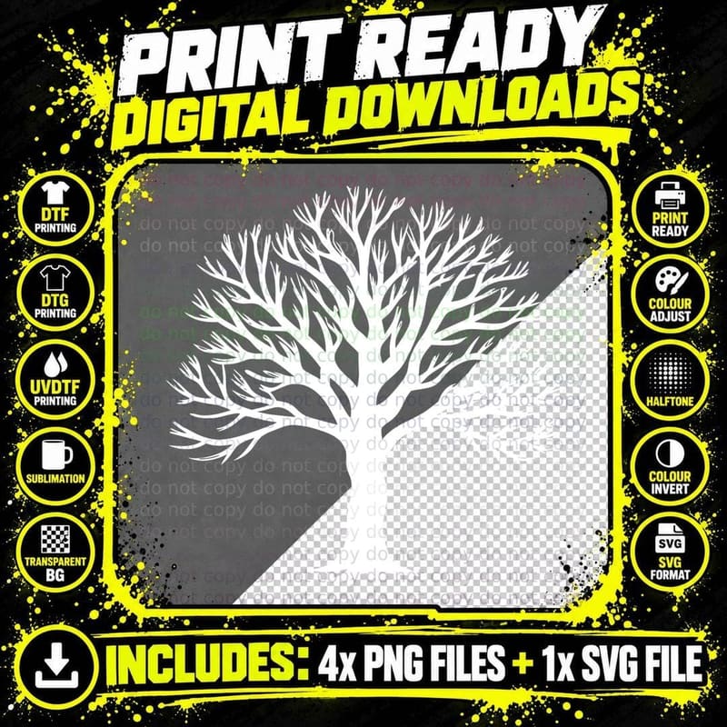 Bare Tree Silhouette Tree Graphic T-Shirt Png SVG Digital Bundle