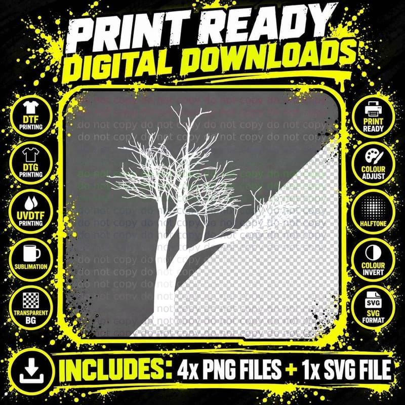 Bare Winter Tree Silhouette Tree T-Shirt Png SVG Digital Bundle