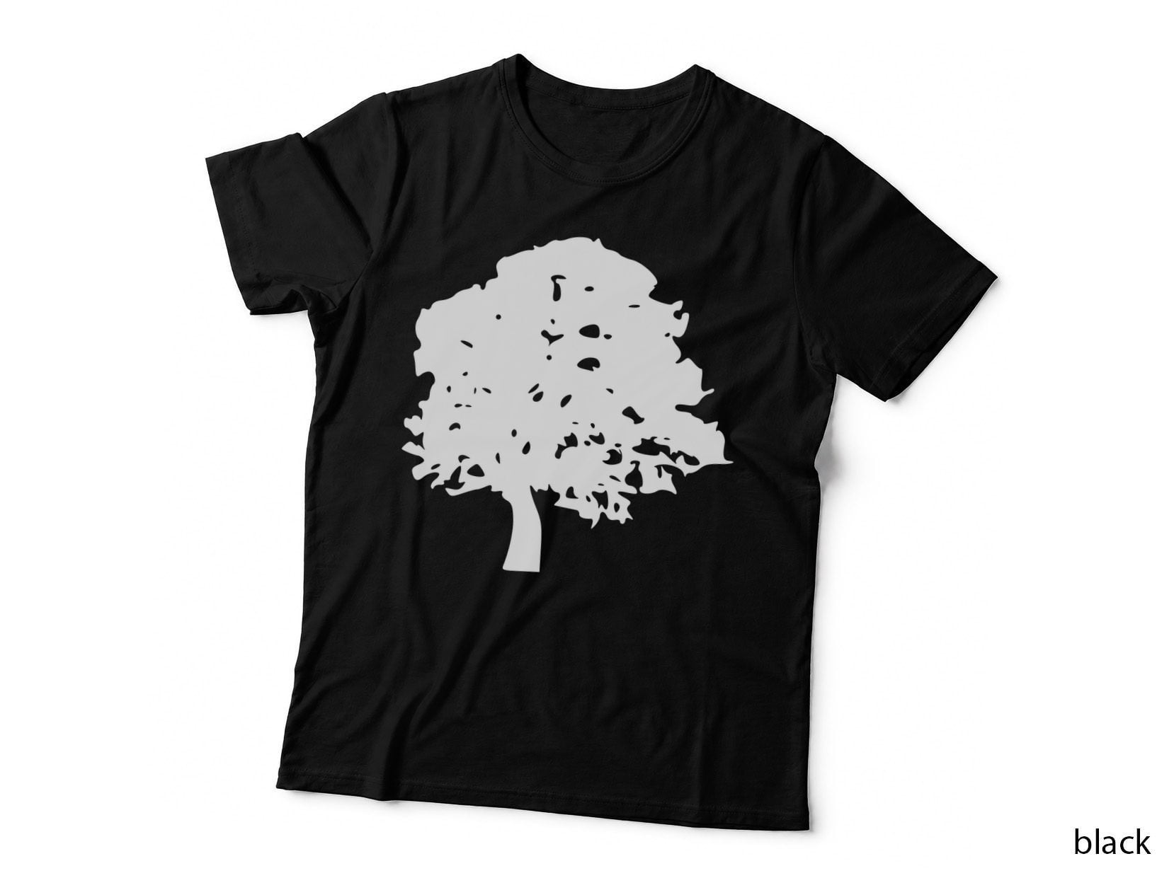Black Tree Silhouette on Gray Background Tree Novelty T-Shirt, Tree Graphic Tee