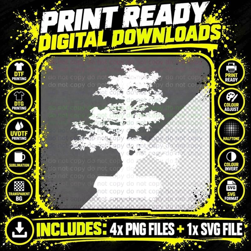 Bonsai Tree Silhouette Tree T-Shirt, Tree Graphic Tee Png SVG Digital Bundle
