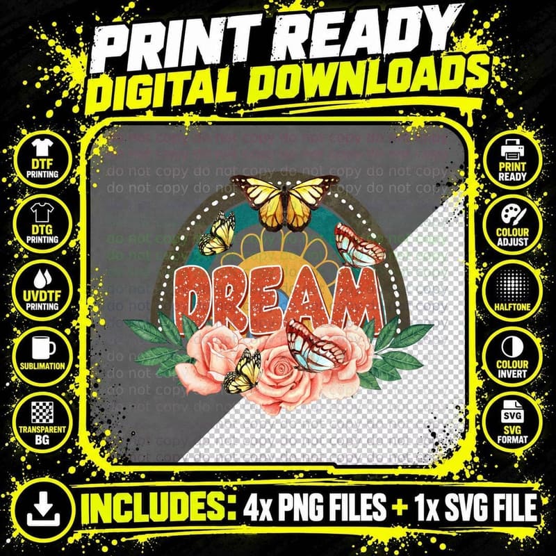 Dream Toddler Kids T-Shirt, Butterflies and Roses with Png SVG Digital Bundle