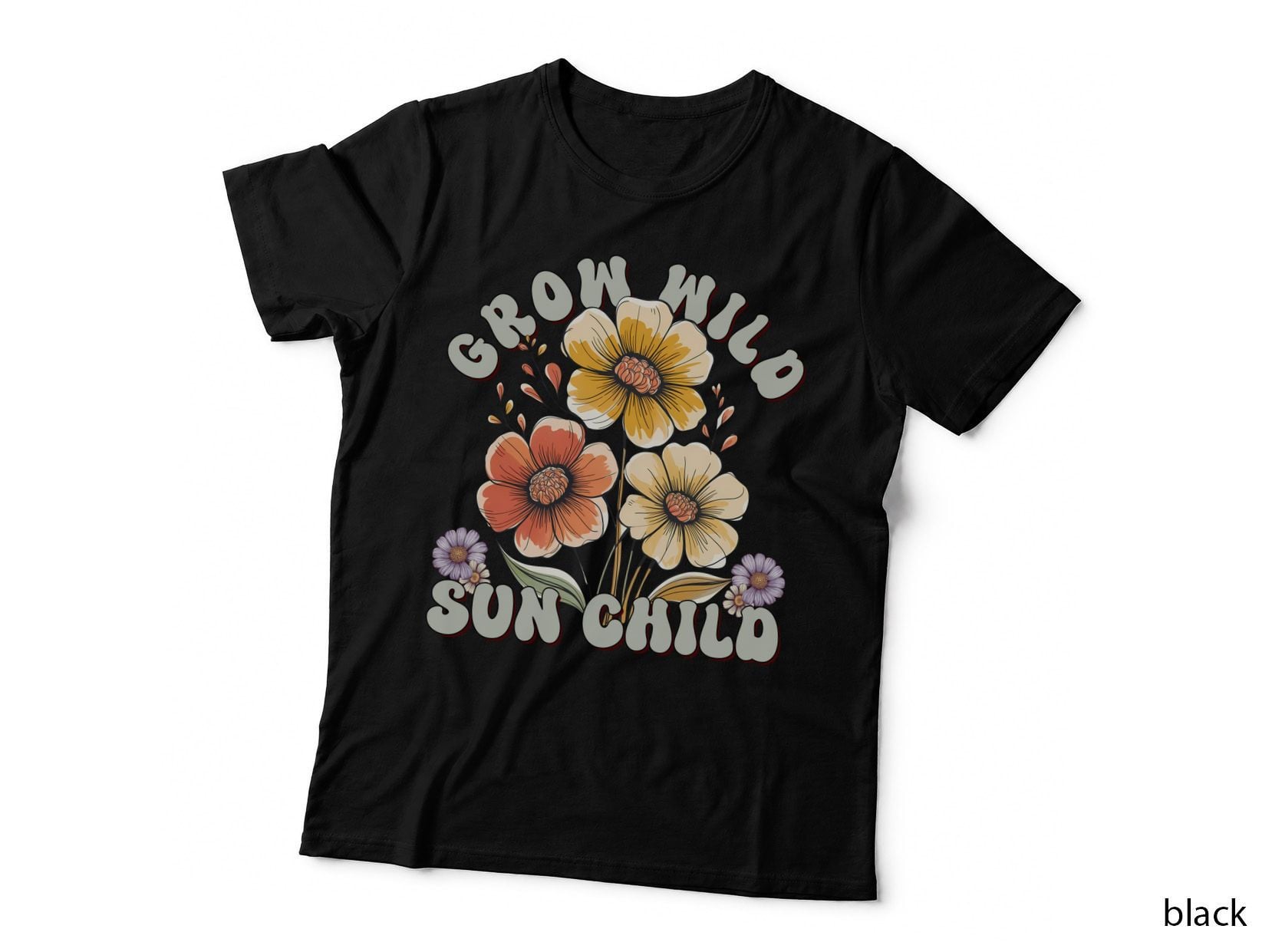 Grow Wild Sun Child Toddler Kids T-Shirt, Wildflowers on Gray Background