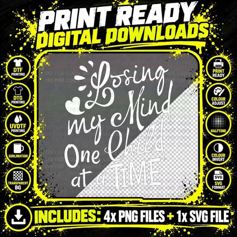 Losing My Mind One Child at a Time Toddler Kids T-Shirt Png SVG Digital Bundle