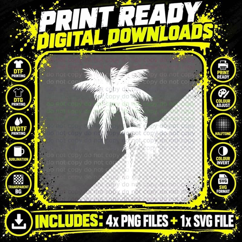 Palm Trees Silhouette Tree Art T-Shirt, Tree Graphic Tee Png SVG Digital Bundle
