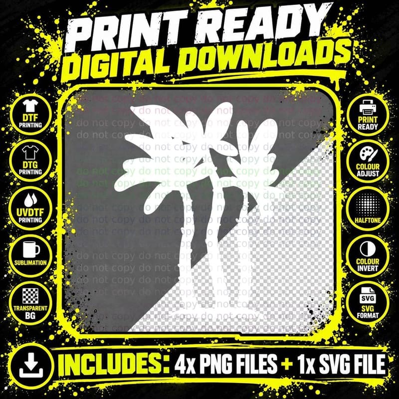 Palm Trees Silhouette Tree Art T-Shirt, Tree Graphic Tee Png SVG Digital Bundle