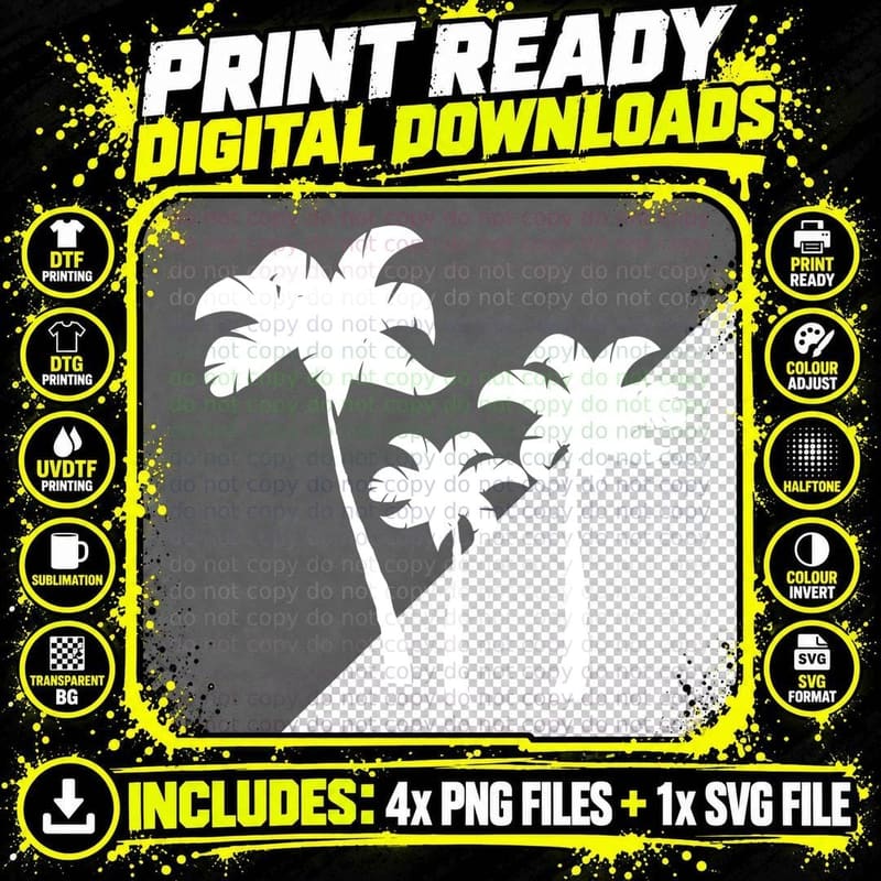 Palm Trees Silhouette Tree Graphic T-Shirt Png SVG Digital Bundle