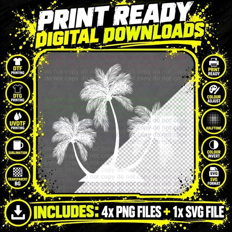Palm Trees on Island Silhouette Tree T-Shirt Png SVG Digital Bundle