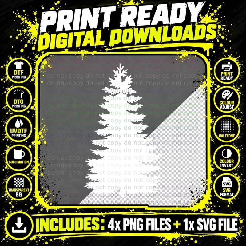 Tall Evergreen Tree Silhouette Tree Design T-Shirt Png SVG Digital Bundle