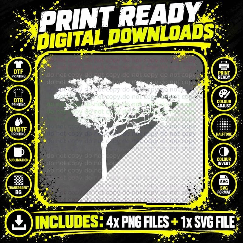 Tree Silhouette Against Gray Background Tree T-Shirt Png SVG Digital Bundle