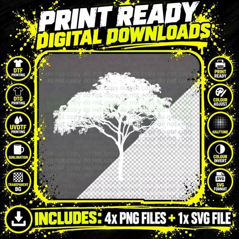 Tree Silhouette Against Gray Sky Tree T-Shirt Png SVG Digital Bundle