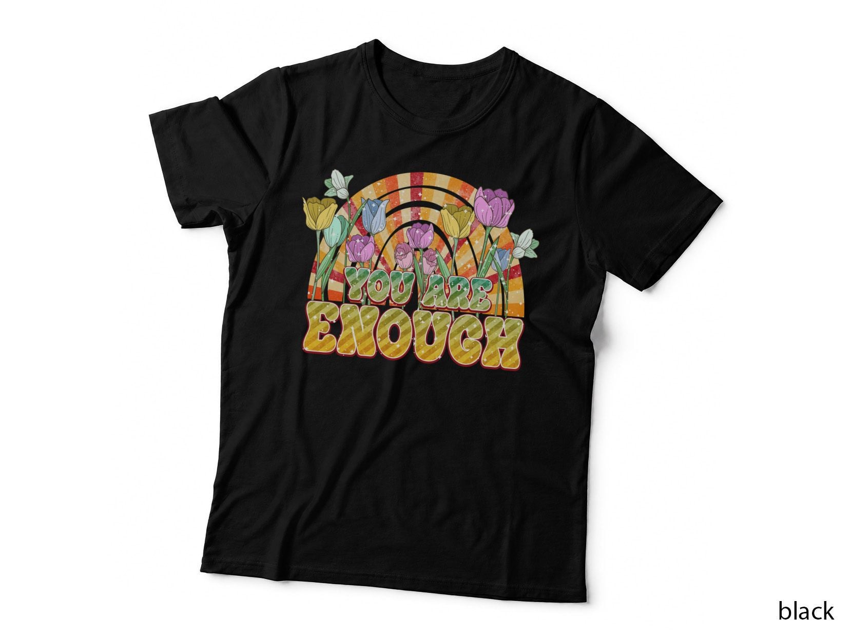You Are Enough Toddler Kids T-Shirt, Colorful Tulips with Rainbow Graphic Tee