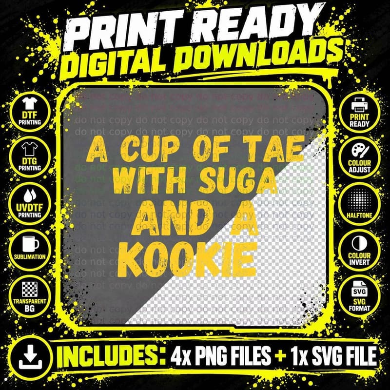 A Cup of Tea with Sugar and a Cookie for Fans of K-Drama Png SVG Digital Bundle