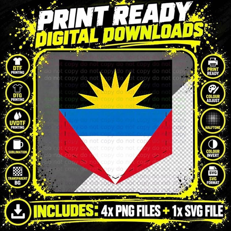 Antigua & Barbuda Flag with Printed Antiguan Flag Pocket Png SVG Digital Bundle