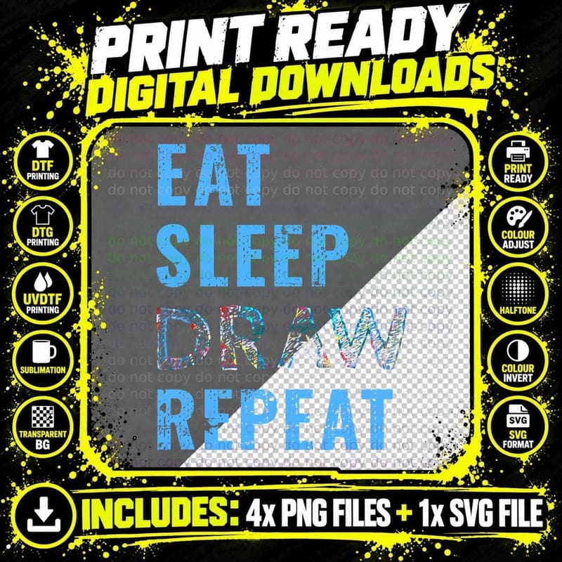 Artist Eat Sleep Draw Repeat Art Drawing Gift Png SVG Digital Bundle