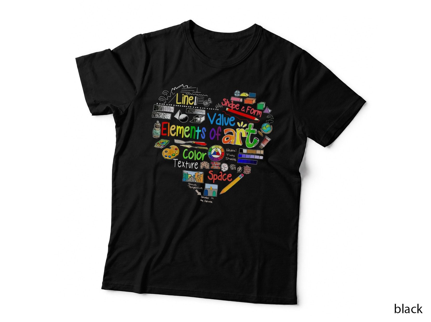 Artist Elements of Art Heart Shape Colorful Painter Mens T-Shirt