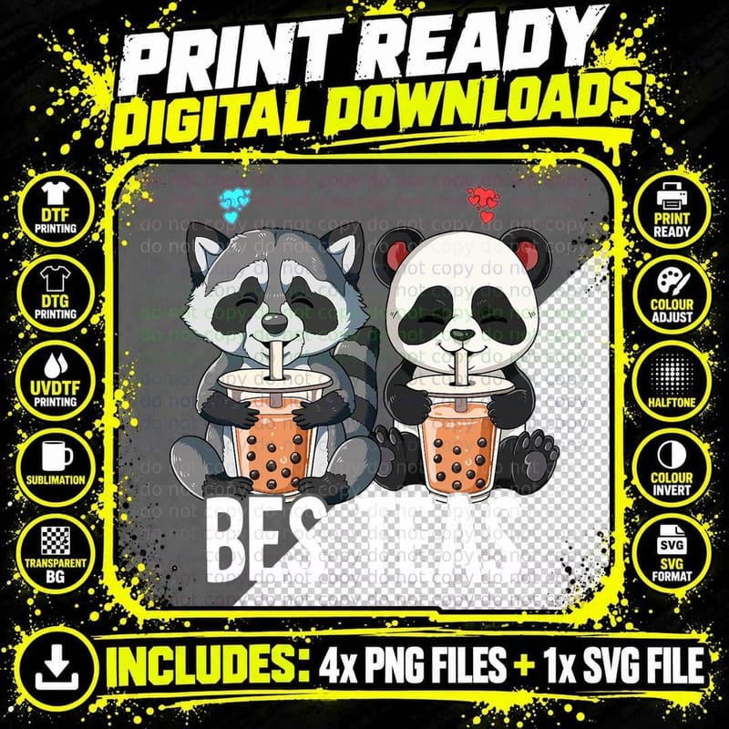 Bes Teas Boba Tea Best Friend Bubble Tea Png SVG Digital Bundle