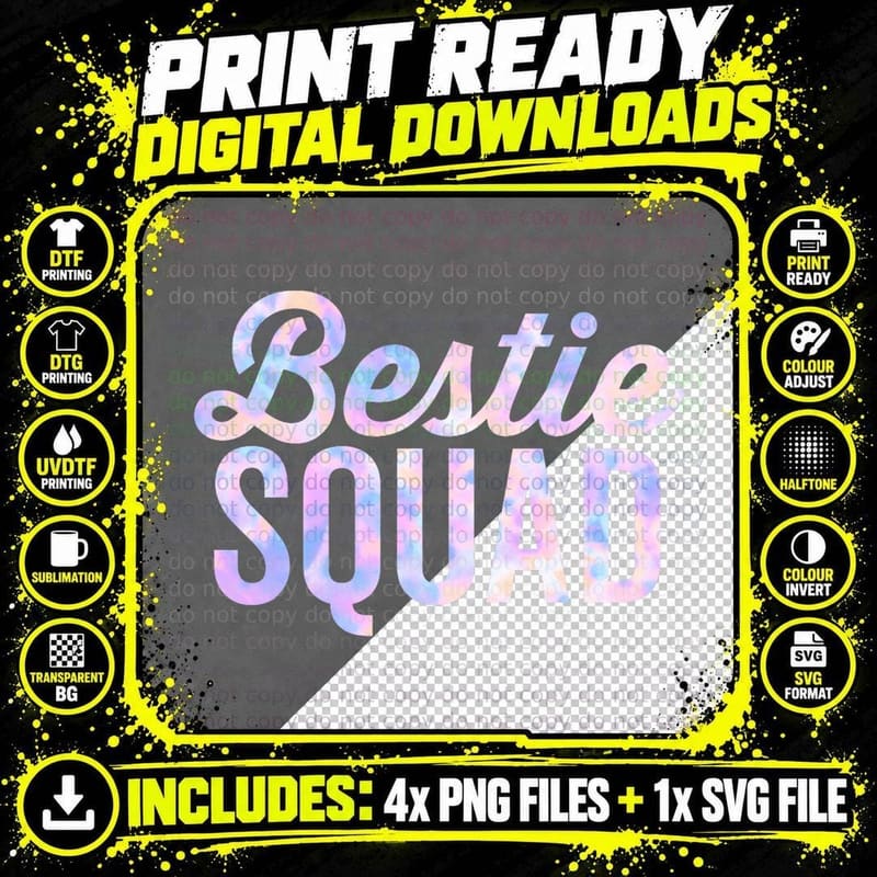 Best Friend Matching Bestie Squad Bff Cute Tie Dye Png SVG Digital Bundle