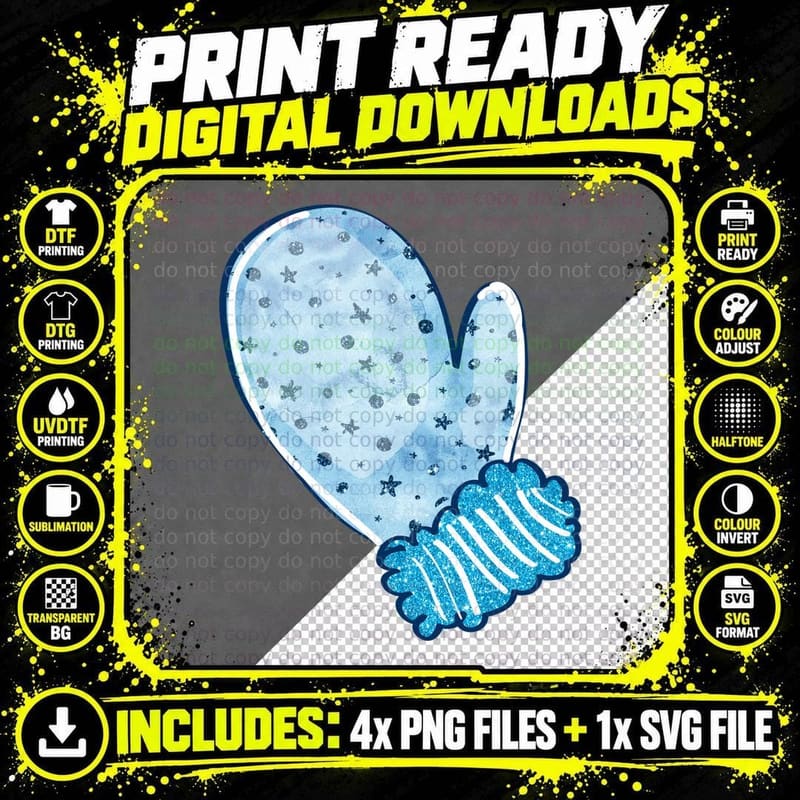 Blue Mittens with Star Pattern Winter T-Shirt Png SVG Digital Bundle