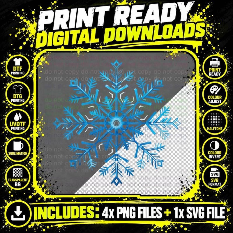 Blue Snowflake on Gray Background Winter Design T-Shirt Png SVG Digital Bundle