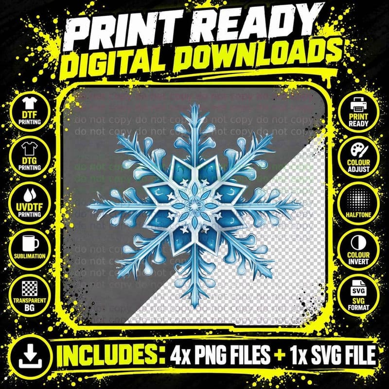 Blue Snowflake with Stars Winter T-Shirt Png SVG Digital Bundle