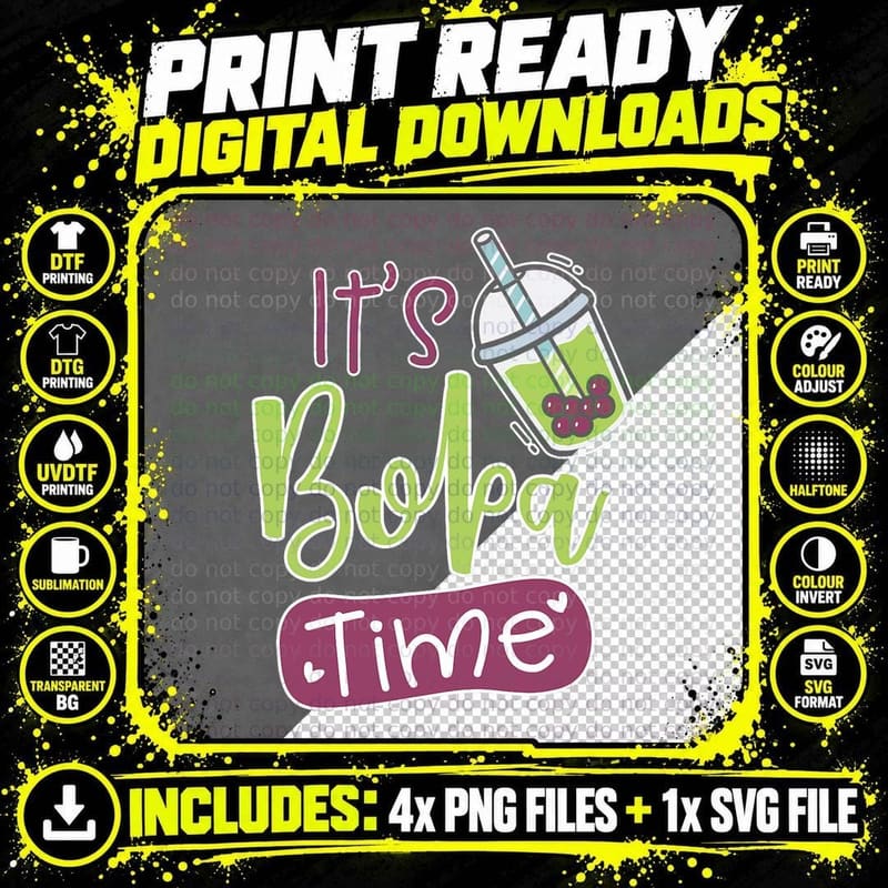 Boba Time Bubble Milk Tea Drinkers Lovers, for Women Png SVG Digital Bundle