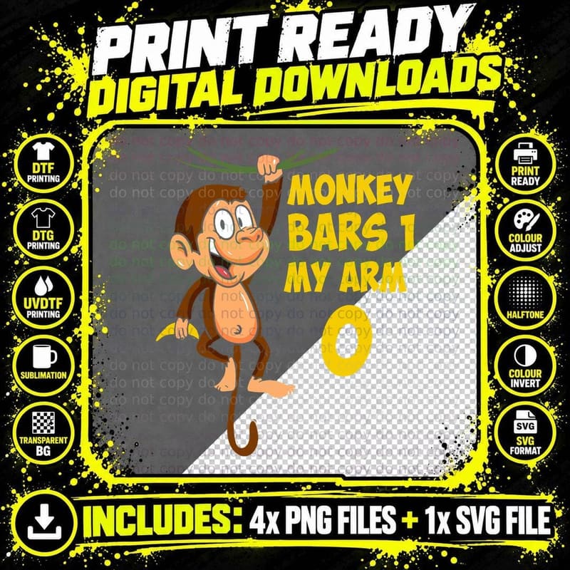 Broken Arm Monkey Bars I Monkey Art I Kids Monkey T-Shirt Png SVG Digital Bundle