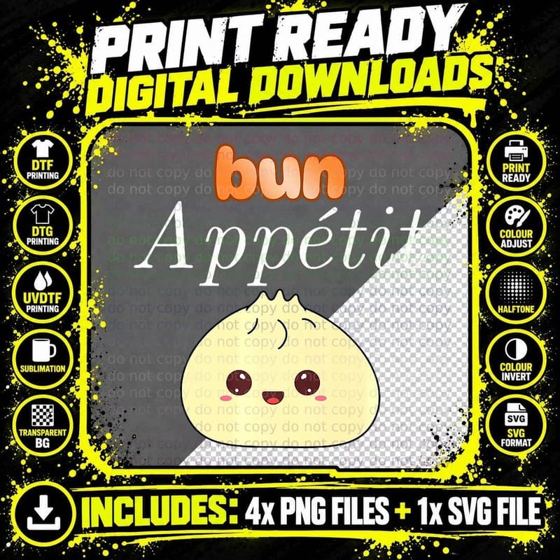 Bun-Appãtit Adorable Chinese Dim Sum Bao Bun Cute Png SVG Digital Bundle
