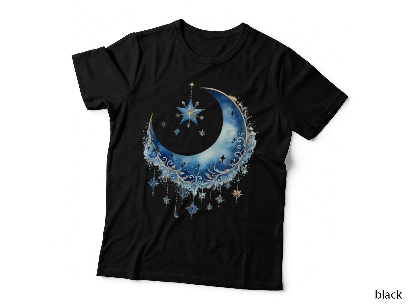 Celestial Moon & Stars Fantasy Art Winter T-Shirt, Winter Graphic Tee
