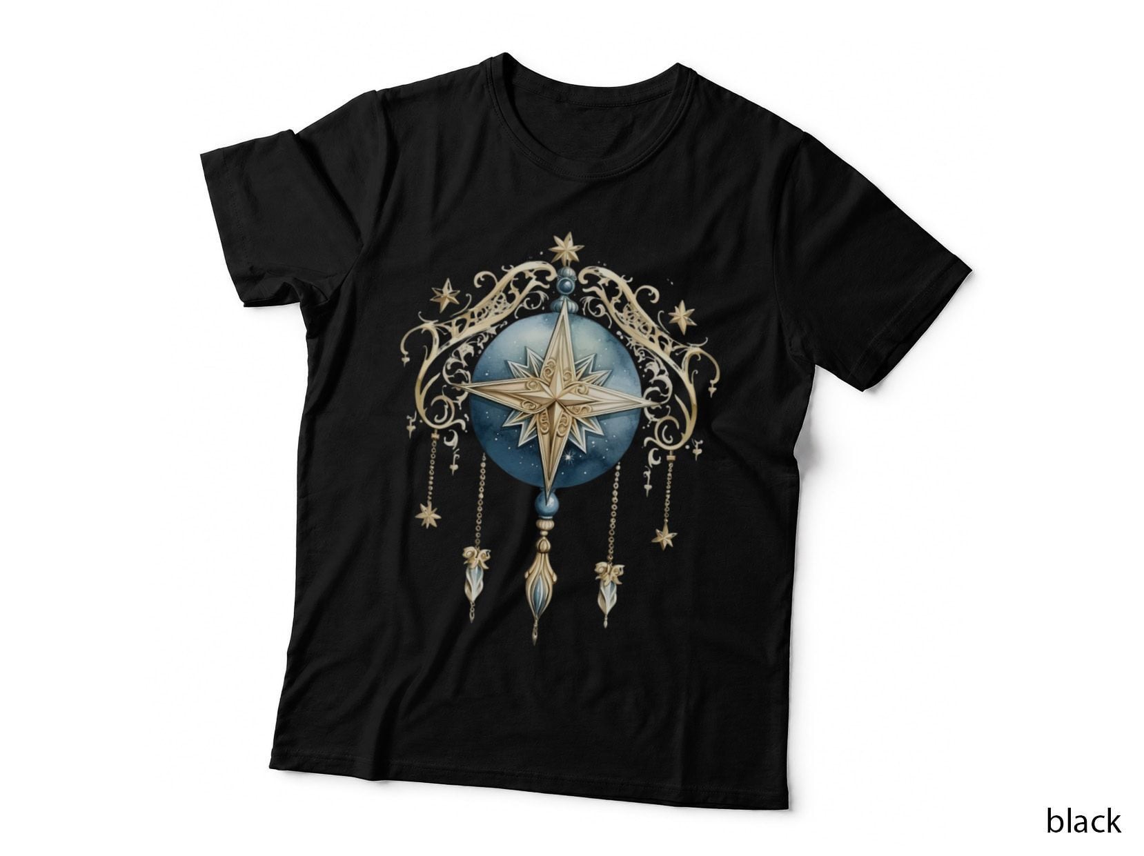 Celestial Ornament with Stars and Swirls Winter T-Shirt, Winter Graphic Tee