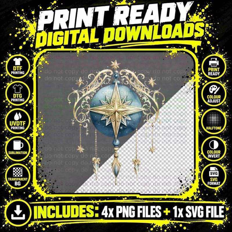 Celestial Ornament with Stars and Swirls Winter T-Shirt Png SVG Digital Bundle