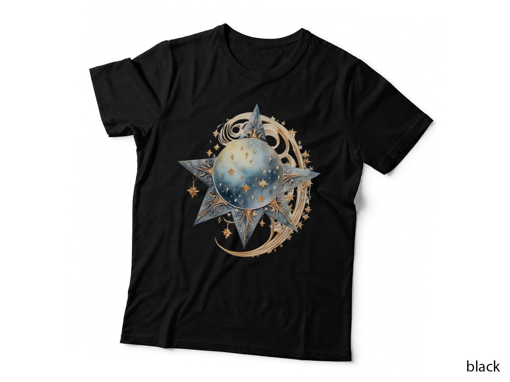 Celestial Starburst Moon Design Winter T-Shirt, Winter Graphic Tee