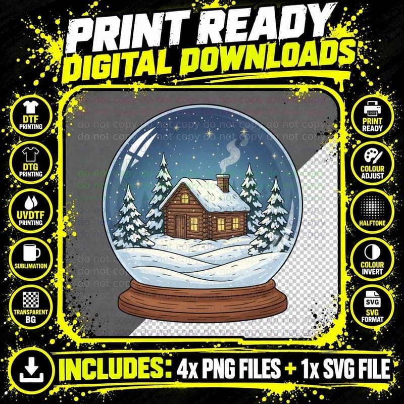Cozy Cabin Snow Globe Scene Winter T-Shirt Png SVG Digital Bundle