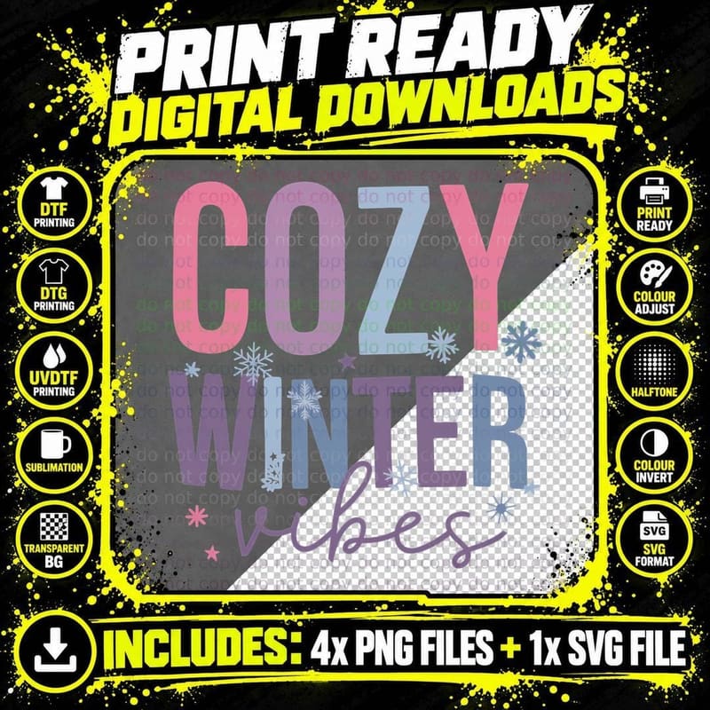 Cozy Winter Vibes Winter T-Shirt, Cozy Winter Snowflakes Png SVG Digital Bundle