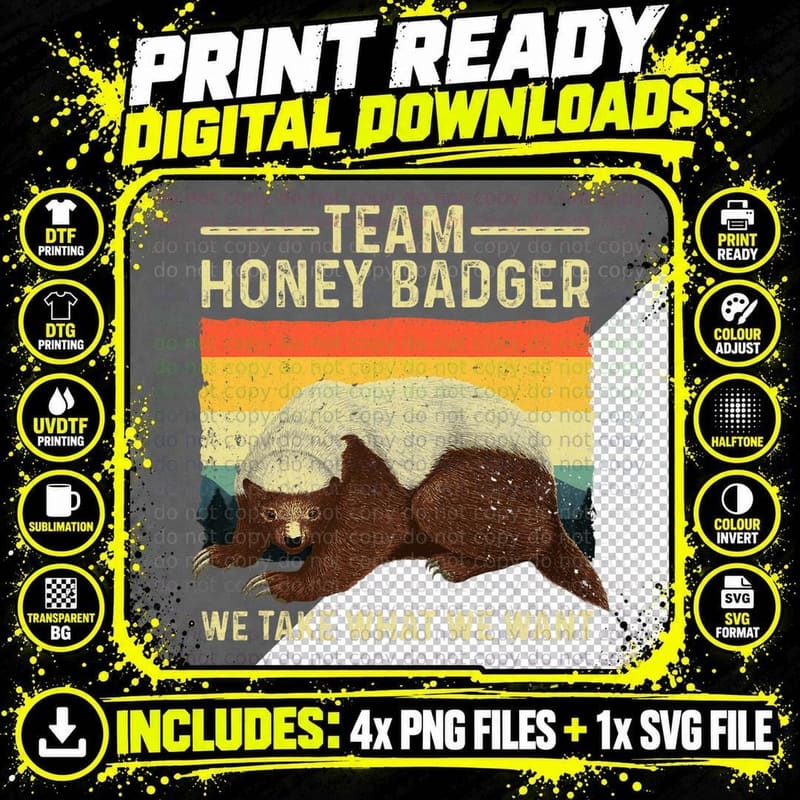 Cute Honey Badger Art for Men Women Ratel Honey Badger Png SVG Digital Bundle