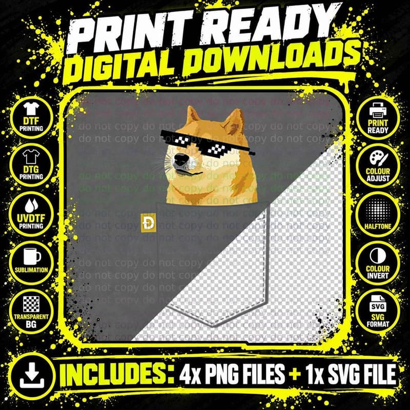 Doge Coin Shirt Faux Pocket Shirt Dogecoin to the Moon Png SVG Digital Bundle