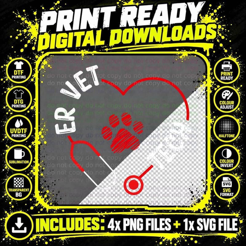 Er Vet Tech Appreciation Stethoscope Veterinary Png SVG Digital Bundle