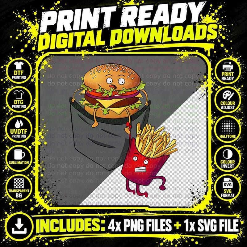 Fast Food in Pocket - Fries Burger Pommes Frites Potato Png SVG Digital Bundle