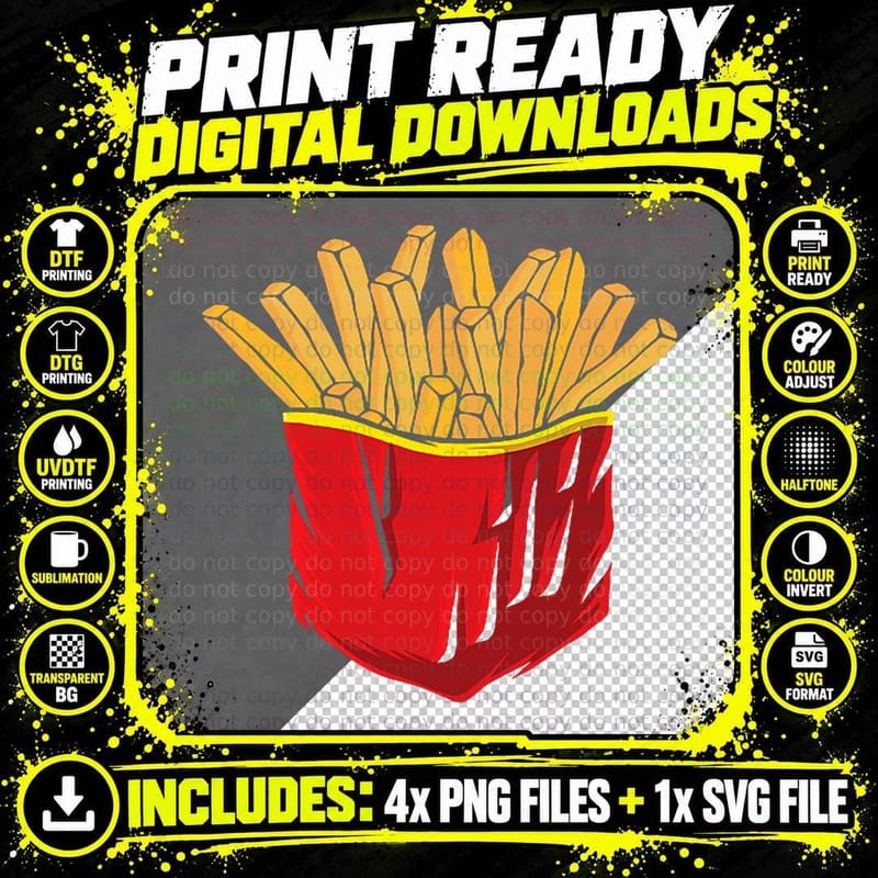French Fries in Pocket - Potato Food Eater Fast Food Png SVG Digital Bundle