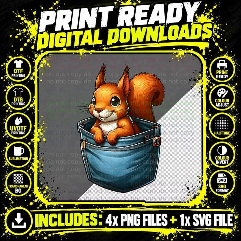 Friendly Squirrel in Pocket for Kids, Boys, Girls Png SVG Digital Bundle