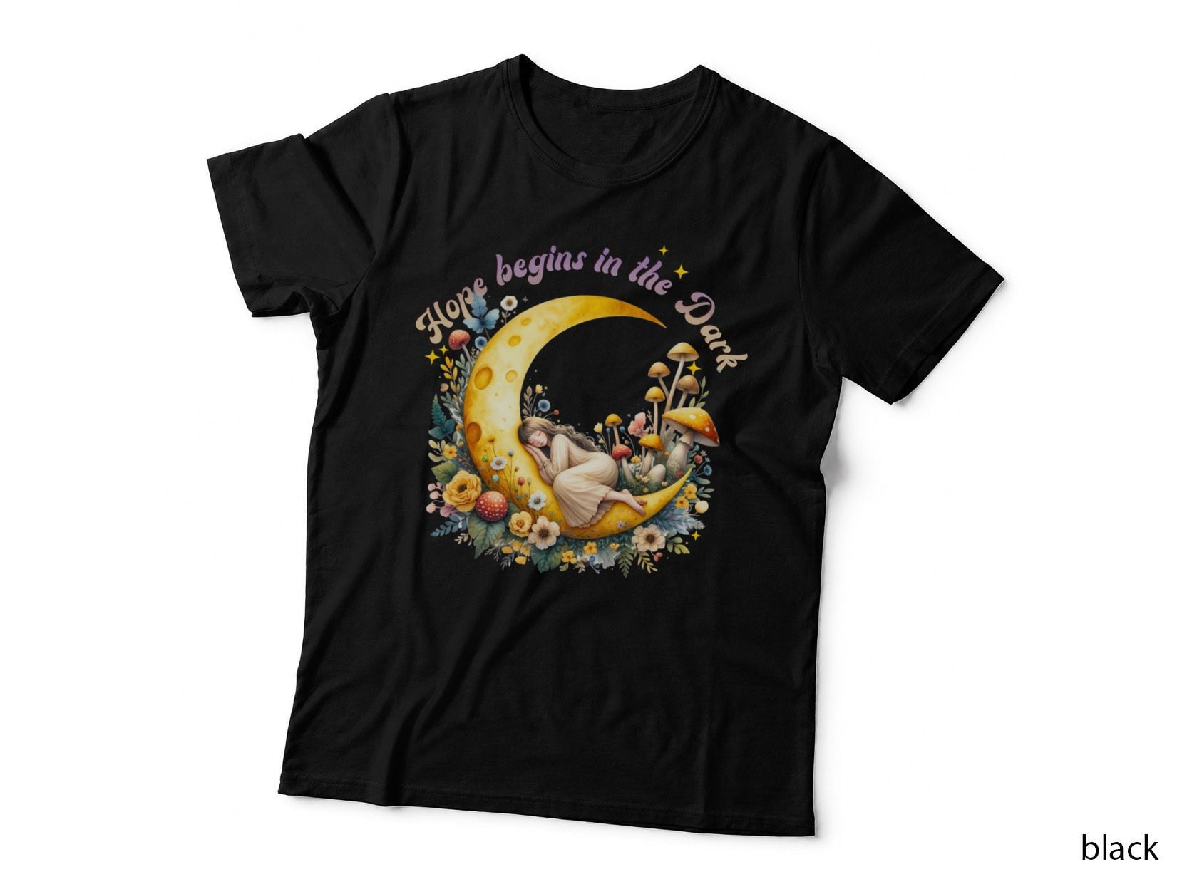 Hope Begins in the Dark Women Rights T-Shirt, Girl Sleeping on Crescent Moon