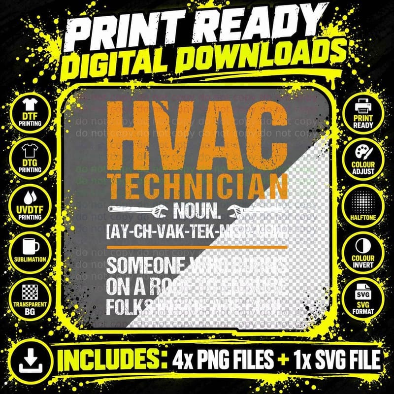 Hvac Noun Technician Apparel Men Hvac Tech Accessories Png SVG Digital Bundle