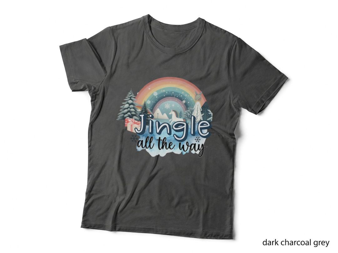 Jingle All the Way Winter T-Shirt, Winter Wonderland with Rainbow and Graphic