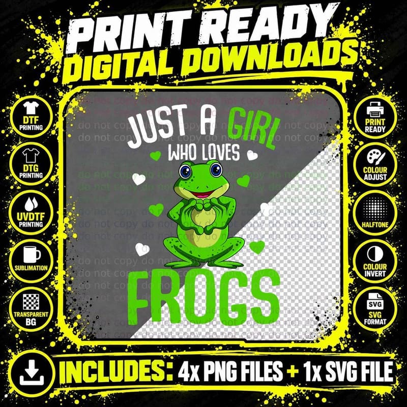 Just a Girl Who Loves Frogs Kids Girls Frog Lovers Png SVG Digital Bundle