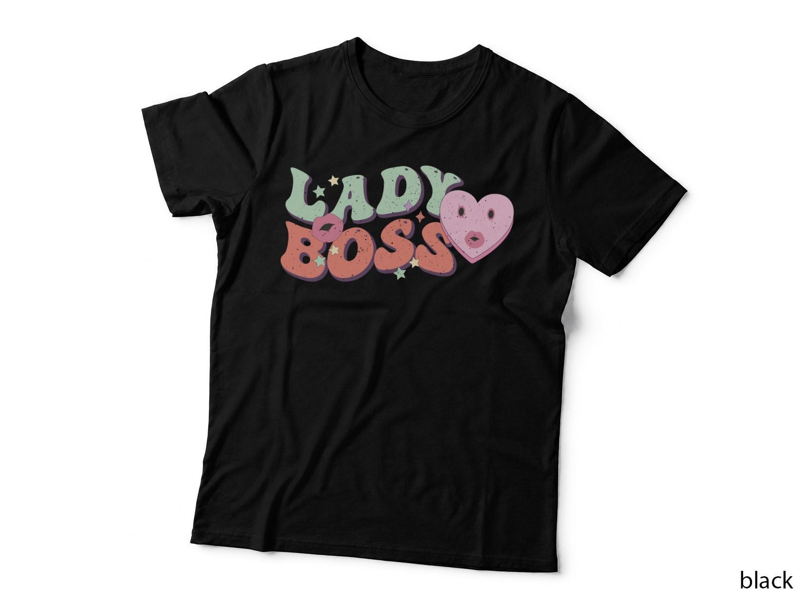 Lady Boss Women Rights T-Shirt, Pastel Heart with Lips and Stars Graphic Tee