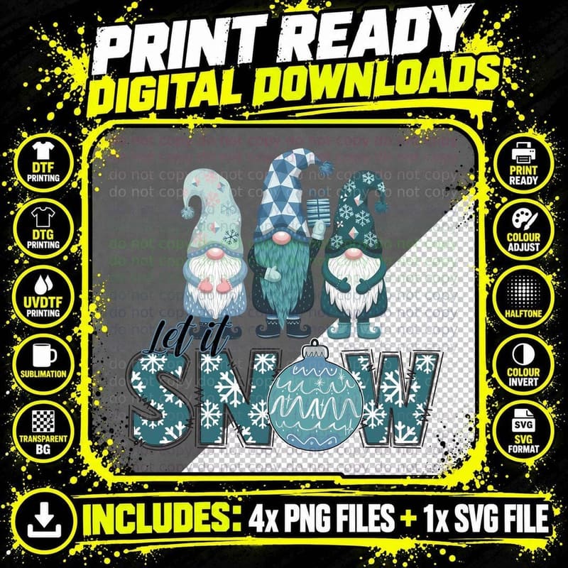 Let It Snow Winter T-Shirt, Winter Gnomes with Png SVG Digital Bundle