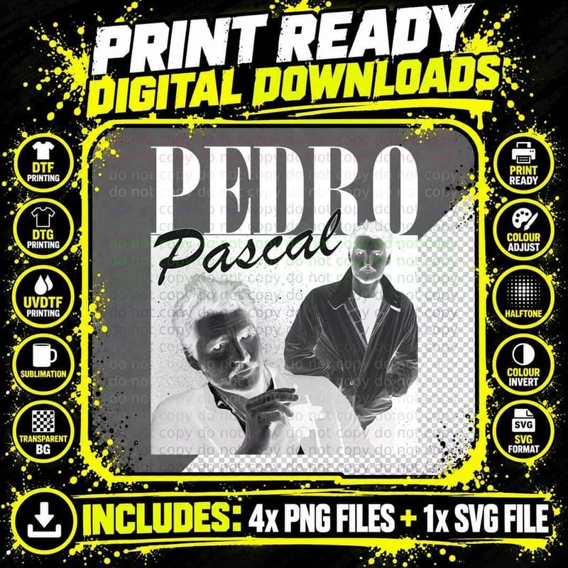 Pedro Pascal Homage Tribute T-Shirt, Celebrity Fan Art Png SVG Digital Bundle