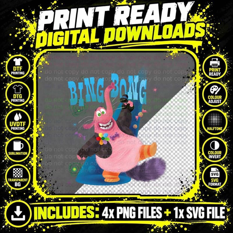 Pixar's Inside Out Bing Bong Show, Bing Bong Fan Art Png SVG Digital Bundle
