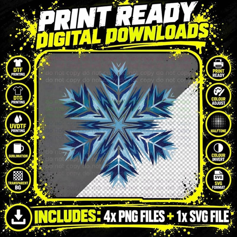 Snowflake Pattern in Shades of Blue Winter T-Shirt Png SVG Digital Bundle