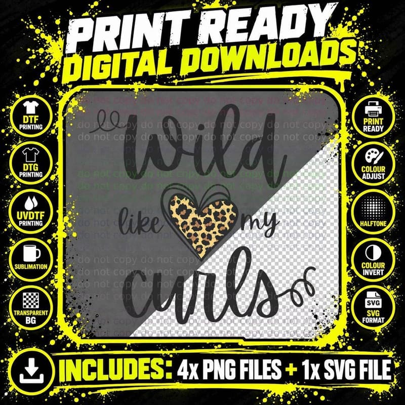 Wild Like My Curls Leopard Toddler Girls Boys Curly Hair Png SVG Digital Bundle